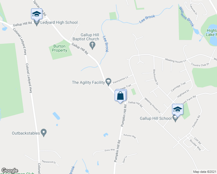 map of restaurants, bars, coffee shops, grocery stores, and more near 112 Gallup Hill Road in Ledyard