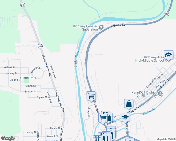 map of restaurants, bars, coffee shops, grocery stores, and more near 520 Rock Street in Ridgway