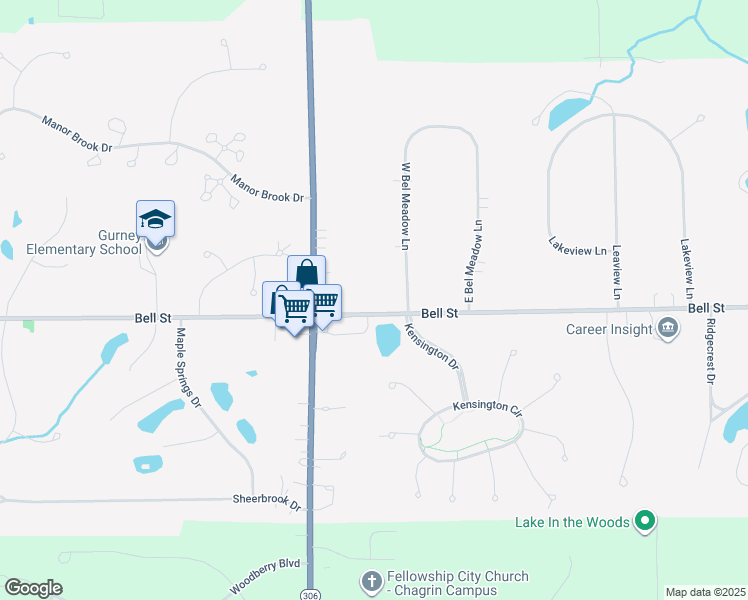 map of restaurants, bars, coffee shops, grocery stores, and more near 1233 Bell Road in Chagrin Falls