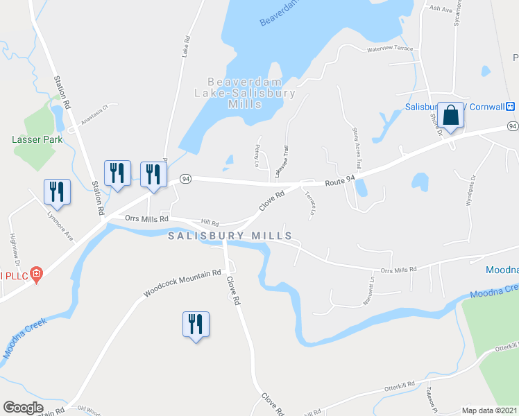 map of restaurants, bars, coffee shops, grocery stores, and more near 16 Clove Road in Salisbury Mills