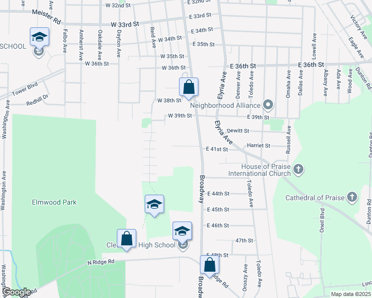 map of restaurants, bars, coffee shops, grocery stores, and more near 185 Jefferson Street in Lorain