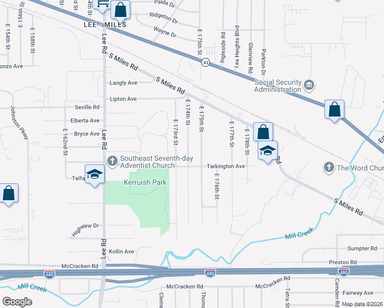 map of restaurants, bars, coffee shops, grocery stores, and more near 17321 Tarkington Avenue in Cleveland