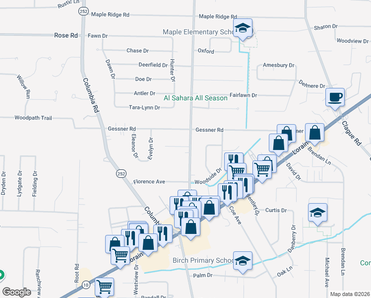 map of restaurants, bars, coffee shops, grocery stores, and more near 3936 Walter Road in North Olmsted