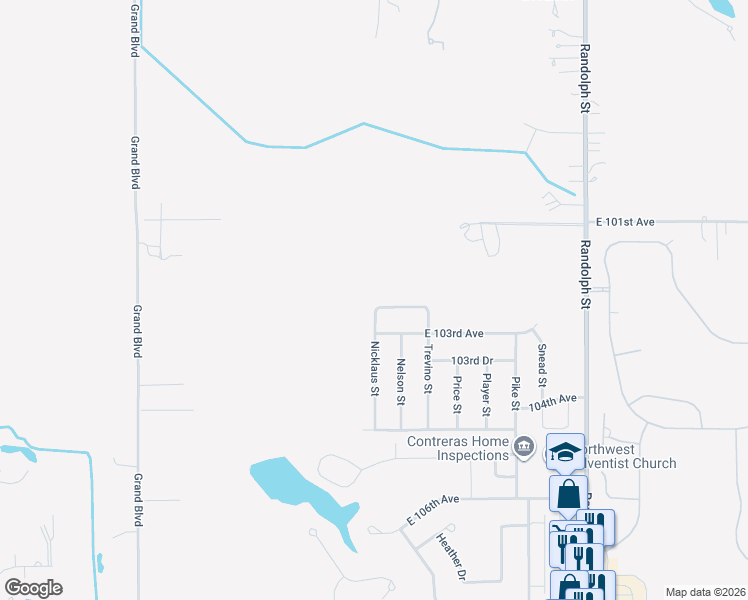 map of restaurants, bars, coffee shops, grocery stores, and more near 7270 East 102nd Place in Crown Point