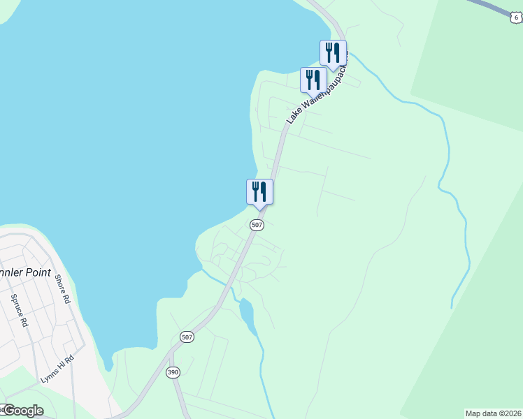 map of restaurants, bars, coffee shops, grocery stores, and more near 201 Lake Wallenpaupack Road in Hawley