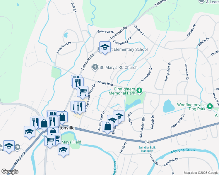 map of restaurants, bars, coffee shops, grocery stores, and more near 1 Stone Hill Road in Blooming Grove