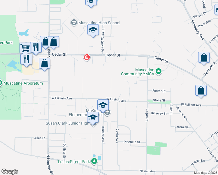 map of restaurants, bars, coffee shops, grocery stores, and more near 1908 Hammann Street in Muscatine