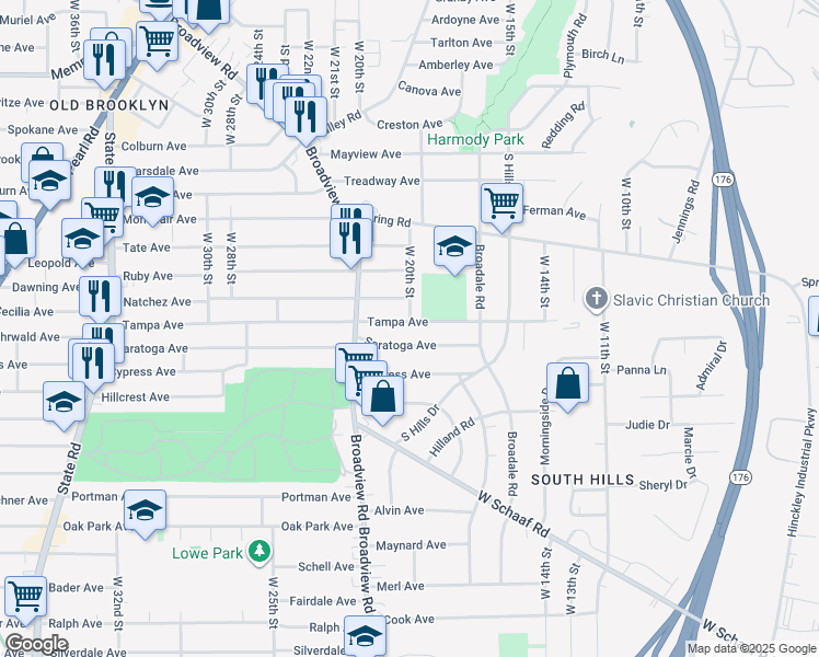 map of restaurants, bars, coffee shops, grocery stores, and more near 4519 West 20th Street in Cleveland