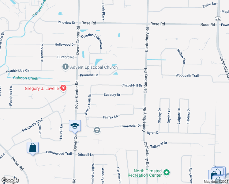 map of restaurants, bars, coffee shops, grocery stores, and more near 26735 Chapel-Hill Drive in North Olmsted