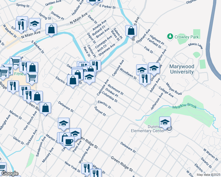 map of restaurants, bars, coffee shops, grocery stores, and more near 922 Richmont Street in Scranton