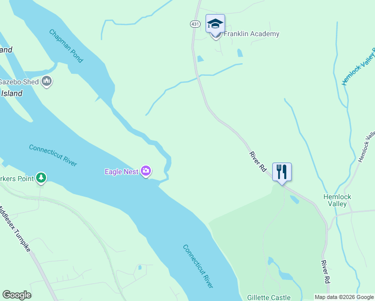 map of restaurants, bars, coffee shops, grocery stores, and more near 89 River Road in East Haddam