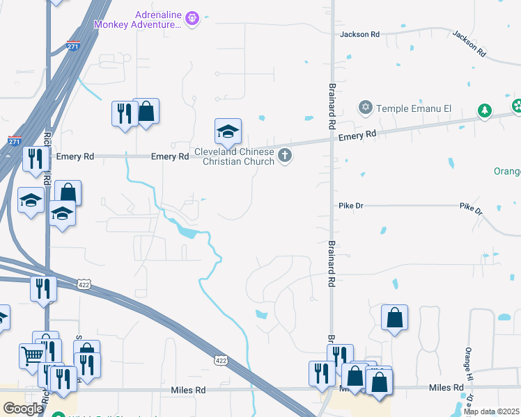 map of restaurants, bars, coffee shops, grocery stores, and more near 27400 Emery Road in Cleveland