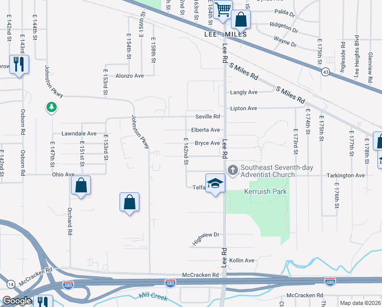 map of restaurants, bars, coffee shops, grocery stores, and more near 16209 Clearview Avenue in Cleveland