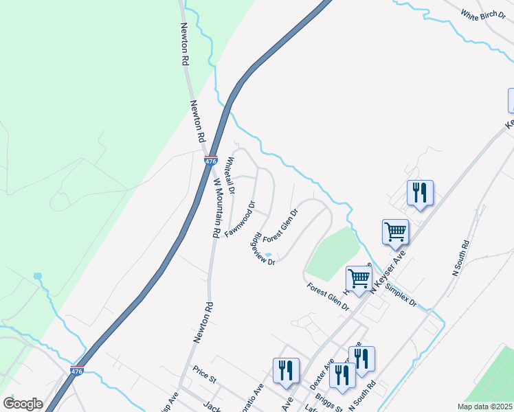 map of restaurants, bars, coffee shops, grocery stores, and more near 18 Fawnwood Drive in Scranton