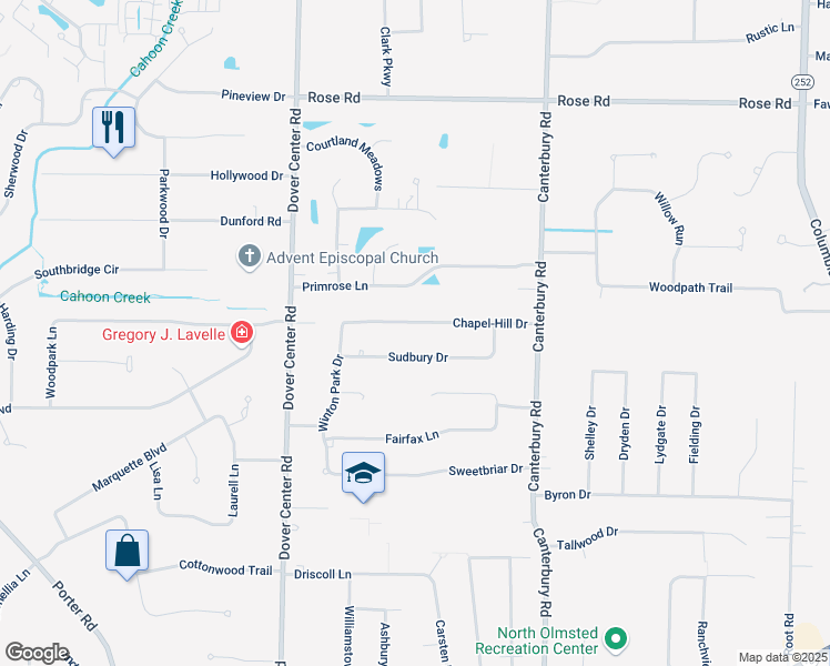 map of restaurants, bars, coffee shops, grocery stores, and more near 26735 Chapel-Hill Drive in North Olmsted