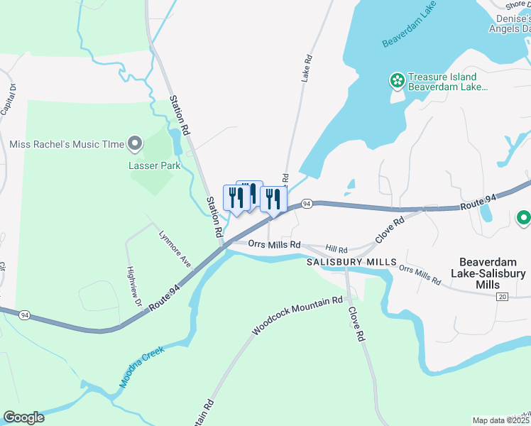 map of restaurants, bars, coffee shops, grocery stores, and more near 2116 New York 94 in Beaver Dam Lake