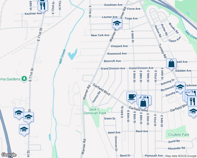 map of restaurants, bars, coffee shops, grocery stores, and more near 4656 Blythin Road in Garfield Heights