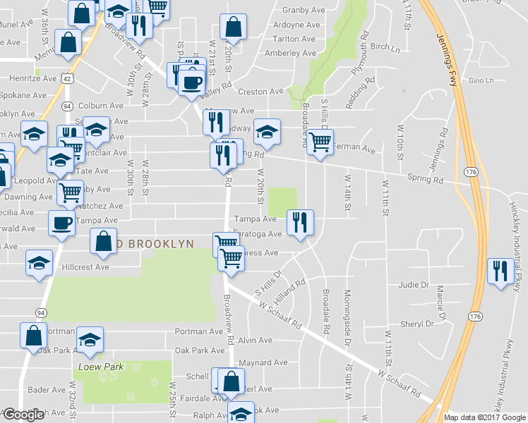 map of restaurants, bars, coffee shops, grocery stores, and more near 4519 West 20th Street in Cleveland