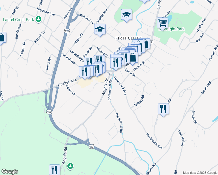 map of restaurants, bars, coffee shops, grocery stores, and more near 20 Continental Road in Cornwall