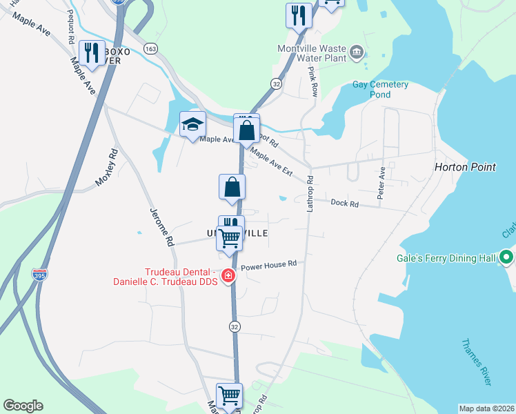 map of restaurants, bars, coffee shops, grocery stores, and more near 231 Connecticut 32 in Montville