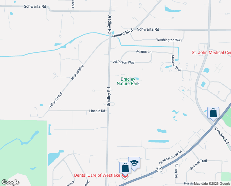 map of restaurants, bars, coffee shops, grocery stores, and more near 3871 Bradley Road in Westlake