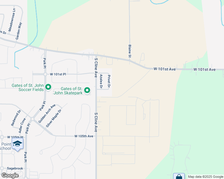 map of restaurants, bars, coffee shops, grocery stores, and more near 10241 Privet Drive in Crown Point