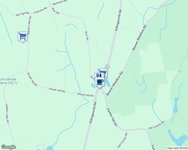 map of restaurants, bars, coffee shops, grocery stores, and more near 192 Burr Road in Haddam
