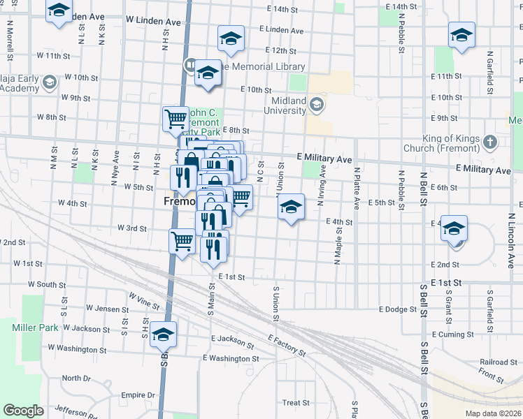 map of restaurants, bars, coffee shops, grocery stores, and more near 402 East 4th Street in Fremont