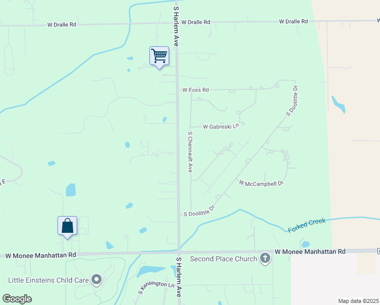 map of restaurants, bars, coffee shops, grocery stores, and more near 25136 South Chennault Avenue in Monee
