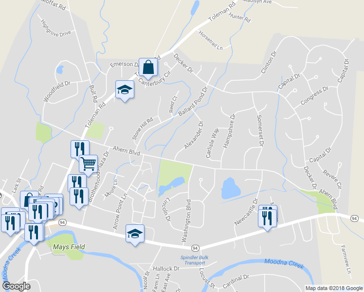 map of restaurants, bars, coffee shops, grocery stores, and more near 13 Alexander Drive in Washingtonville