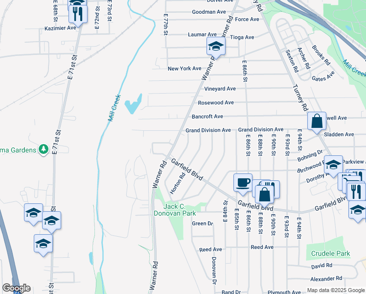 map of restaurants, bars, coffee shops, grocery stores, and more near 4646 Blythin Road in Garfield Heights