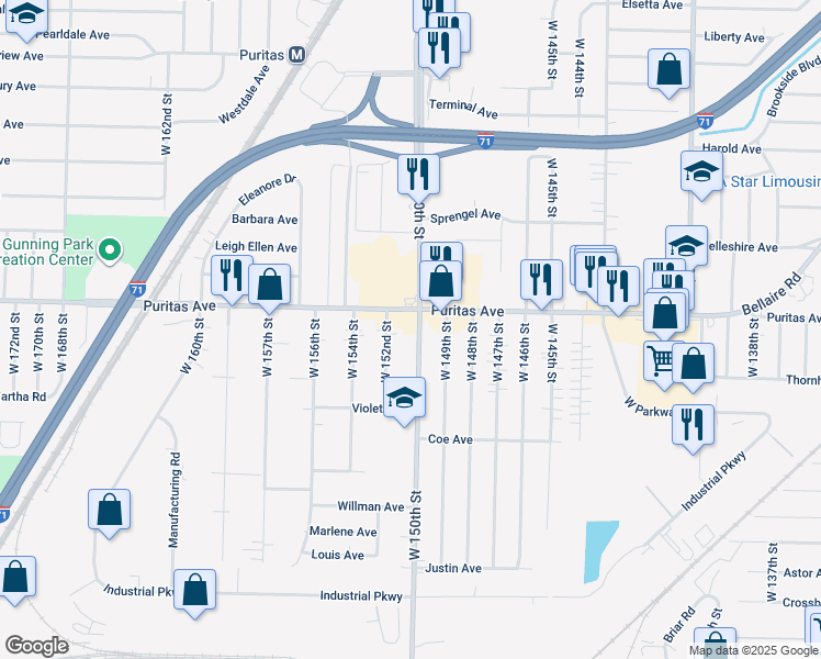 map of restaurants, bars, coffee shops, grocery stores, and more near in Cleveland