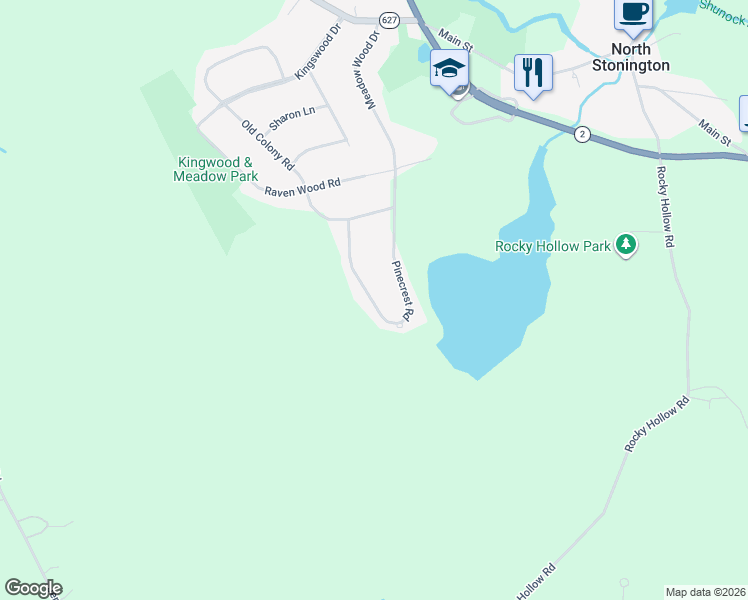 map of restaurants, bars, coffee shops, grocery stores, and more near 23 Pinecrest Road in North Stonington