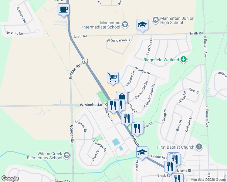 map of restaurants, bars, coffee shops, grocery stores, and more near 150 Market Place in Manhattan