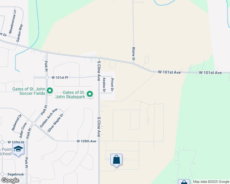 map of restaurants, bars, coffee shops, grocery stores, and more near 10241 Privet Dr in Crown Point