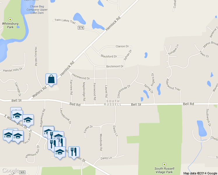 map of restaurants, bars, coffee shops, grocery stores, and more near 112 Laurel Rd in Chagrin Falls