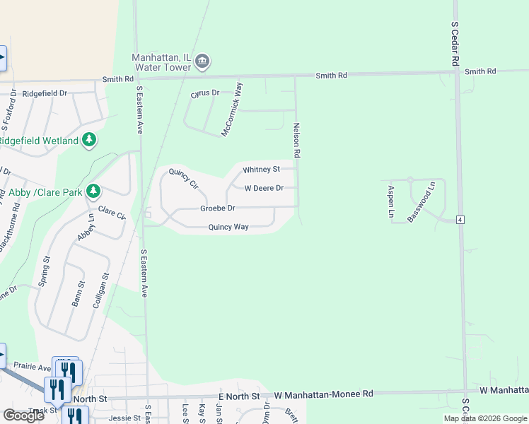 map of restaurants, bars, coffee shops, grocery stores, and more near 14901 Groebe Drive in Manhattan