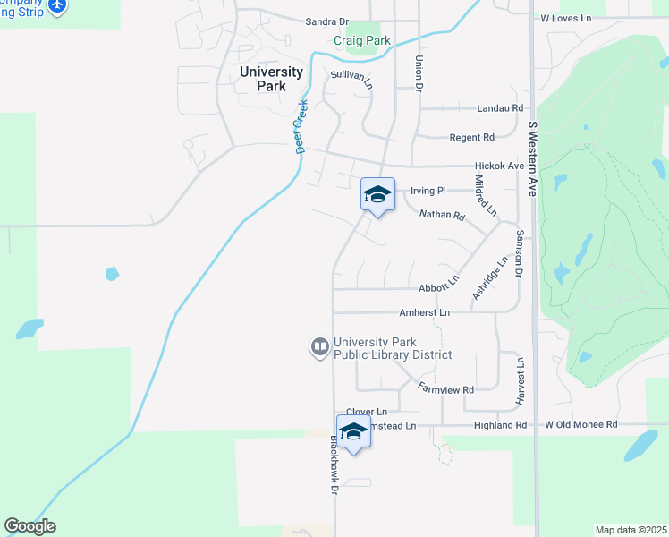 map of restaurants, bars, coffee shops, grocery stores, and more near 1043 Blackhawk Drive in University Park