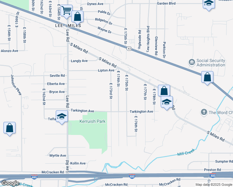 map of restaurants, bars, coffee shops, grocery stores, and more near 4648 East 174th Street in Cleveland