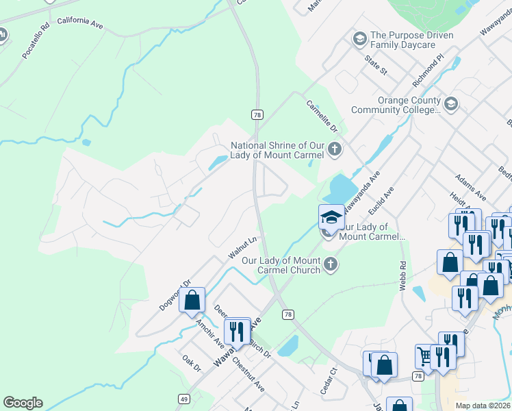 map of restaurants, bars, coffee shops, grocery stores, and more near 1 Canterbury Drive in Middletown