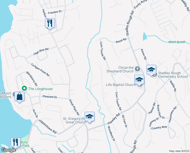 map of restaurants, bars, coffee shops, grocery stores, and more near 25 Tamanny Trail in Danbury