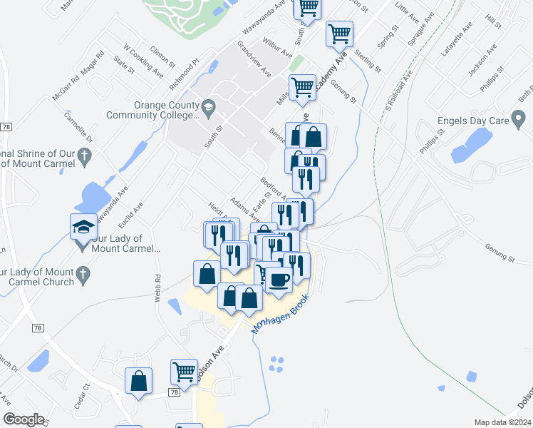 map of restaurants, bars, coffee shops, grocery stores, and more near 16 Budd Avenue in Middletown