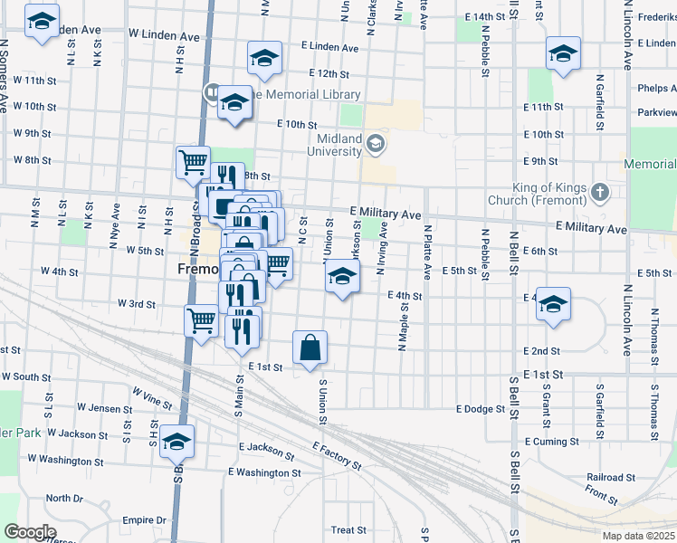 map of restaurants, bars, coffee shops, grocery stores, and more near 524 East 4th Street in Fremont