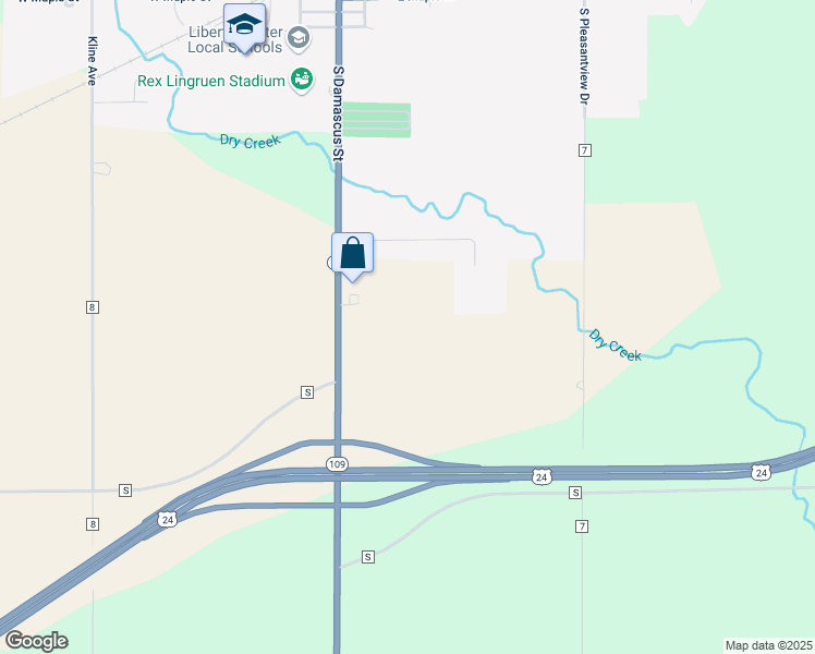 map of restaurants, bars, coffee shops, grocery stores, and more near Highway 109 in Liberty Center