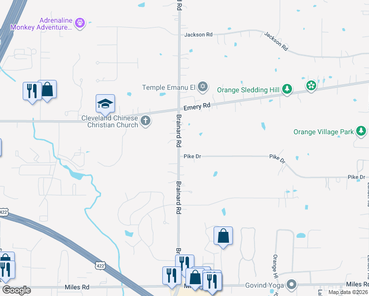 map of restaurants, bars, coffee shops, grocery stores, and more near 4639 Brainard Rd in Chagrin Falls
