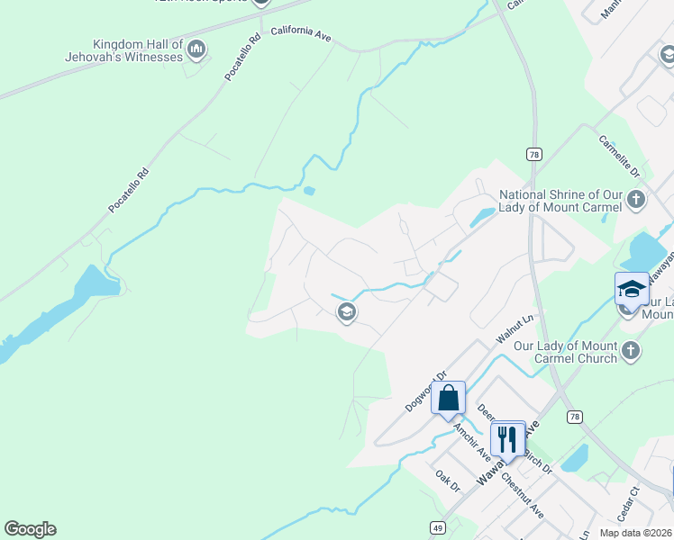 map of restaurants, bars, coffee shops, grocery stores, and more near 11 Highrose Ridge Way in Middletown