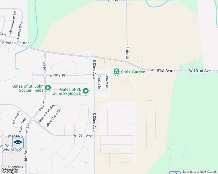 map of restaurants, bars, coffee shops, grocery stores, and more near 10241 Privet Dr in Crown Point