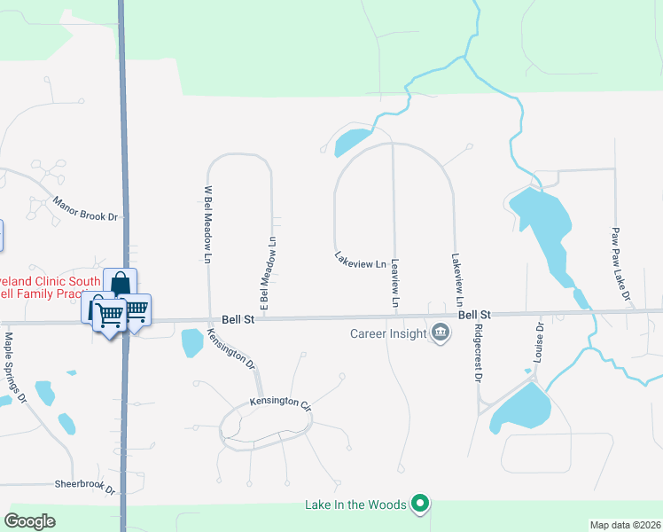 map of restaurants, bars, coffee shops, grocery stores, and more near 172 Lakeview Lane in Chagrin Falls