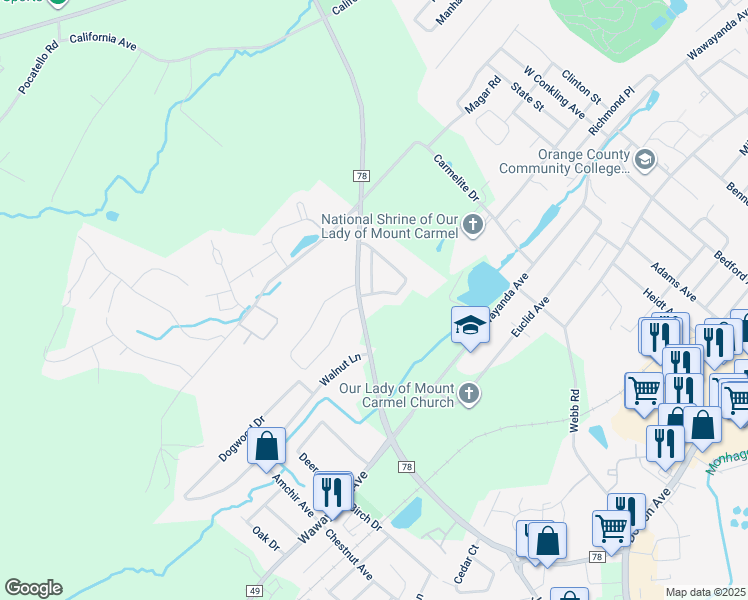 map of restaurants, bars, coffee shops, grocery stores, and more near 6 South Aspen Road in Middletown