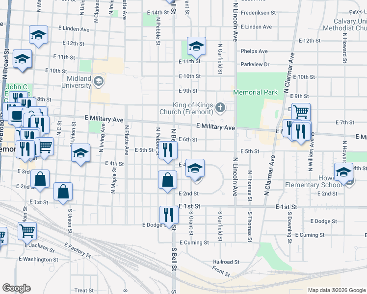 map of restaurants, bars, coffee shops, grocery stores, and more near 1220 East 5th Street in Fremont